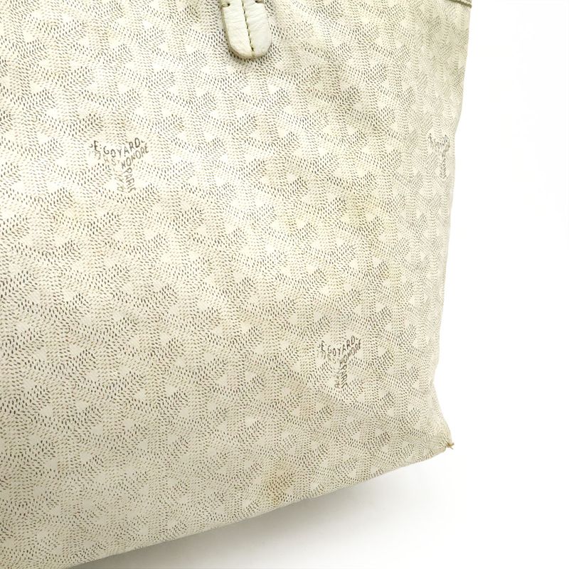 Goyard Saint Louis PM Tote Shoulder Bag Coated Canvas Leather White Gray With