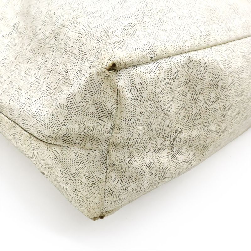 Goyard Saint Louis PM Tote Shoulder Bag Coated Canvas Leather White Gray With