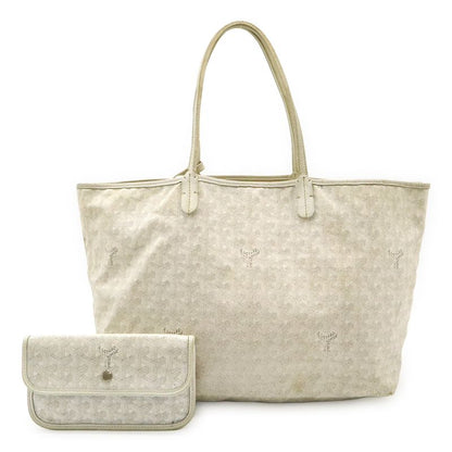 Goyard Saint Louis PM Tote Shoulder Bag Coated Canvas Leather White Gray With