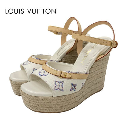 Louis Vuitton Helios Line Monogram Sandals Shoes Fabric Leather White Multicolor