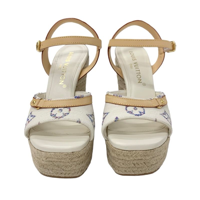 Louis Vuitton Helios Line Monogram Sandals Shoes Fabric Leather White Multicolor