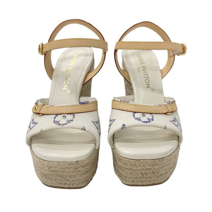 Louis Vuitton Helios Line Monogram Sandals Shoes Fabric Leather White Multicolor