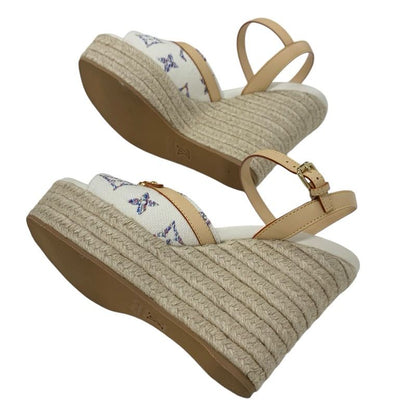 Louis Vuitton Helios Line Monogram Sandals Shoes Fabric Leather White Multicolor