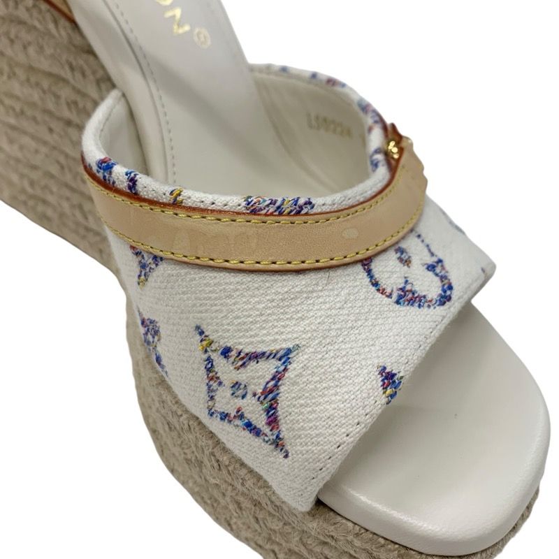 Louis Vuitton Helios Line Monogram Sandals Shoes Fabric Leather White Multicolor