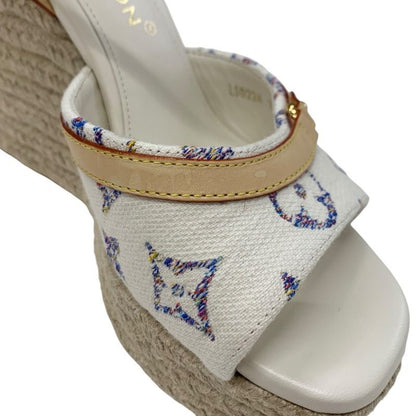 Louis Vuitton Helios Line Monogram Sandals Shoes Fabric Leather White Multicolor