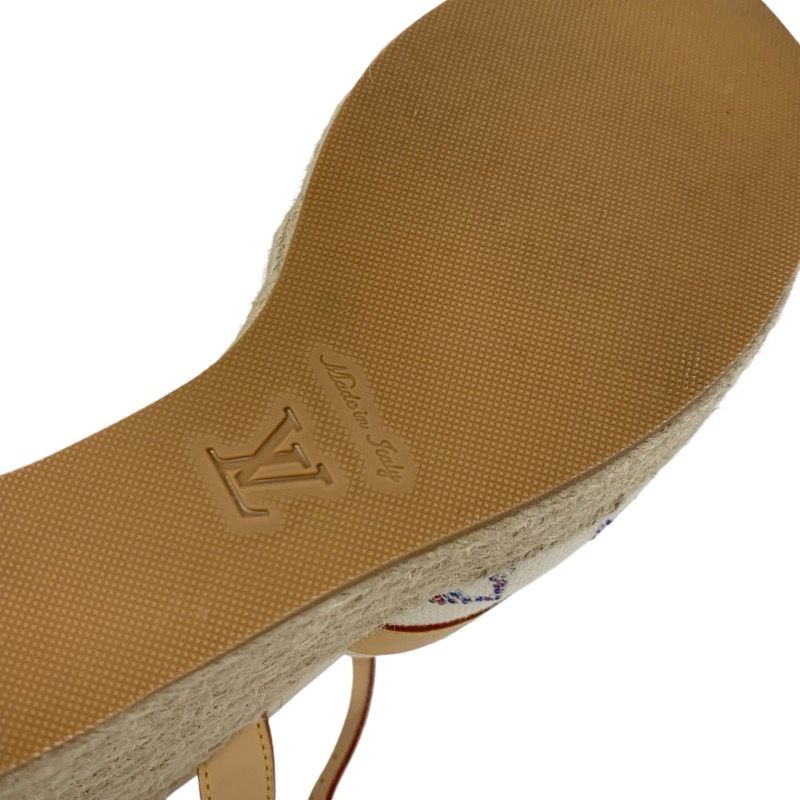 Louis Vuitton Helios Line Monogram Sandals Shoes Fabric Leather White Multicolor