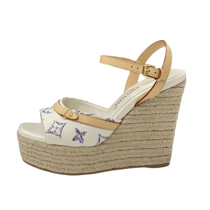 Louis Vuitton Helios Line Monogram Sandals Shoes Fabric Leather White Multicolor