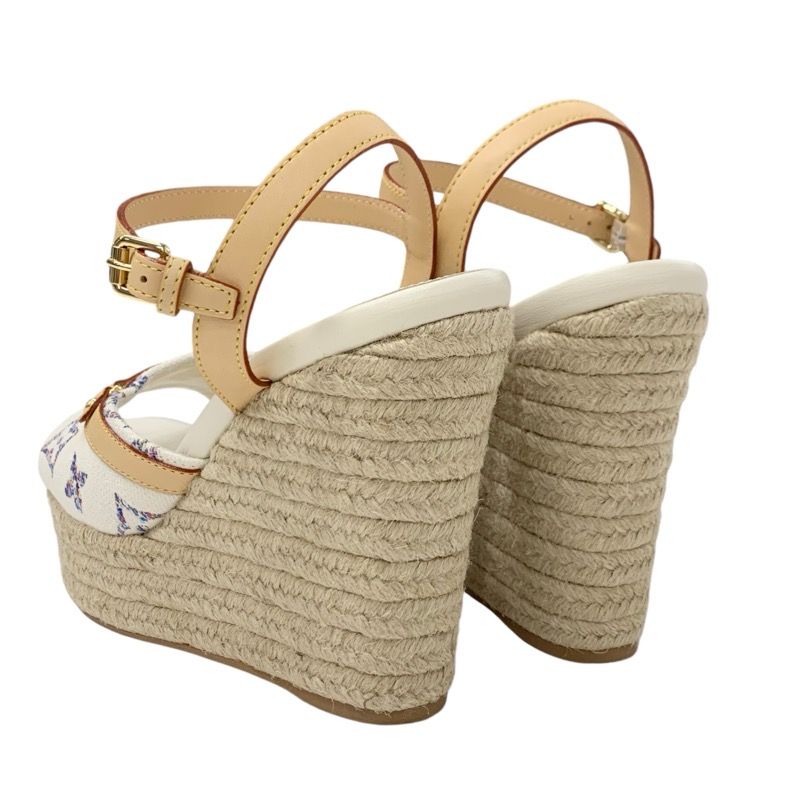 Louis Vuitton Helios Line Monogram Sandals Shoes Fabric Leather White Multicolor