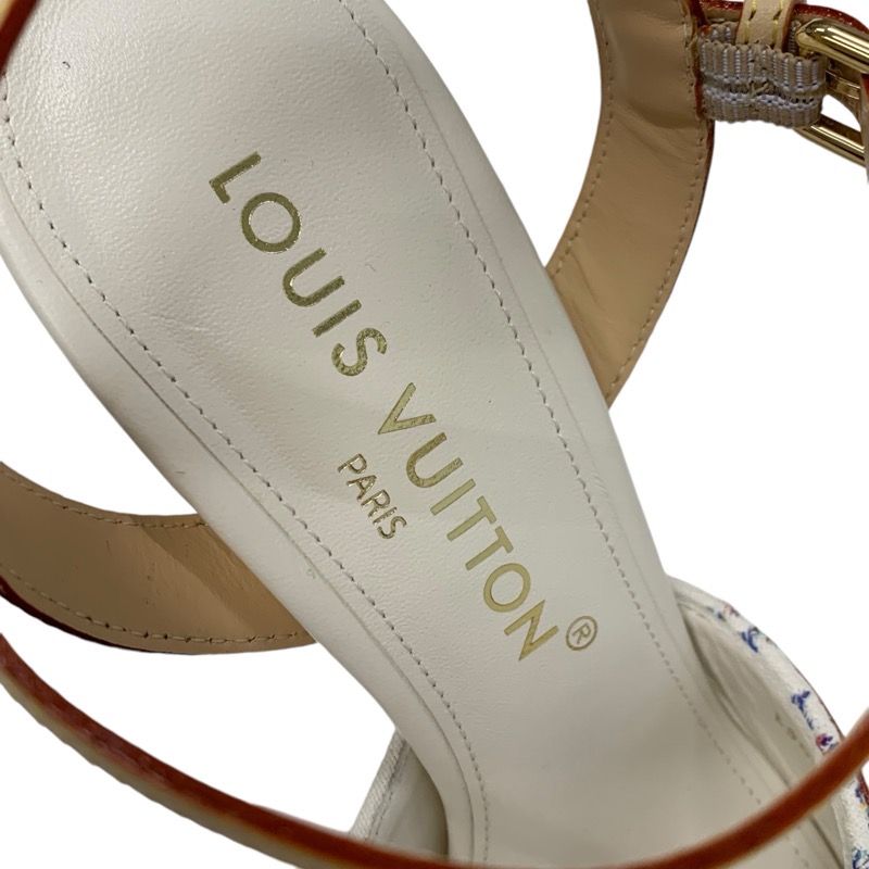 Louis Vuitton Helios Line Monogram Sandals Shoes Fabric Leather White Multicolor
