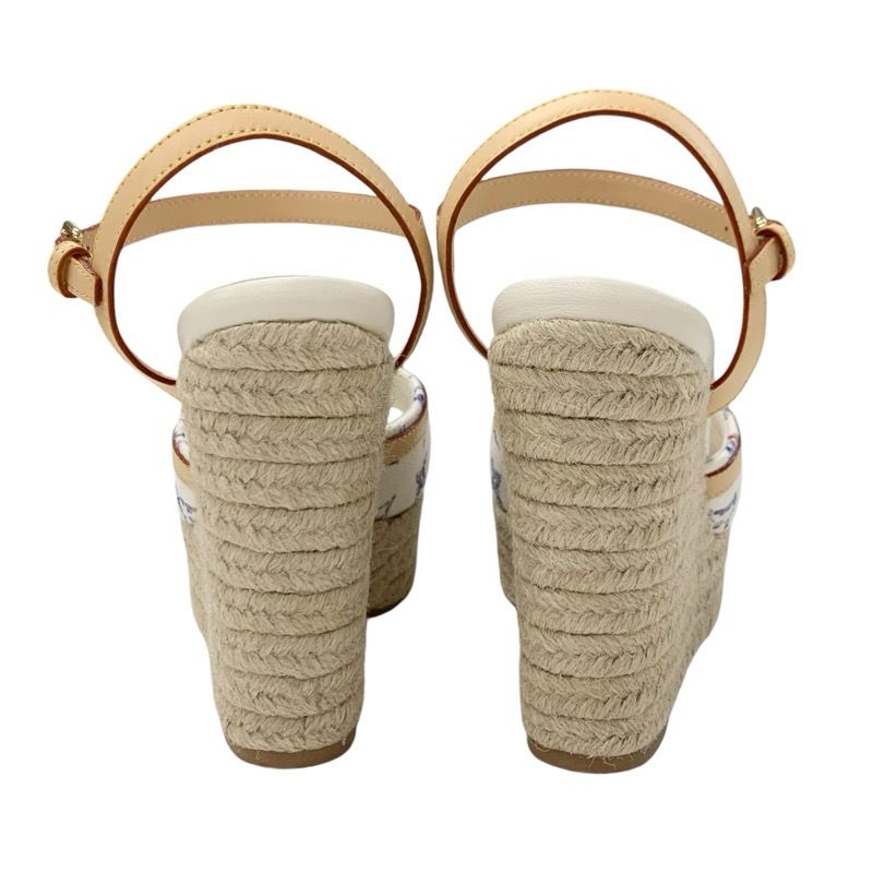 Louis Vuitton Helios Line Monogram Sandals Shoes Fabric Leather White Multicolor