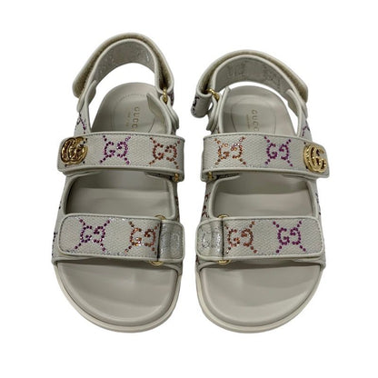 Gucci Double G Sandals Shoes Fabric Leather Ivory Multicolor Gold Ggmarmont