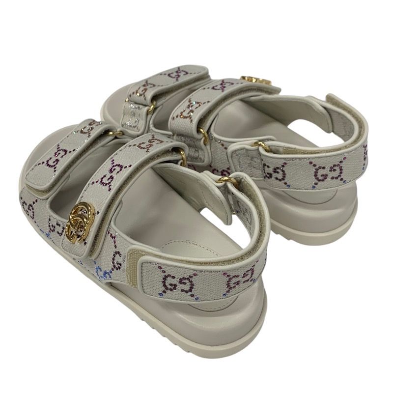 Gucci Double G Sandals Shoes Fabric Leather Ivory Multicolor Gold Ggmarmont