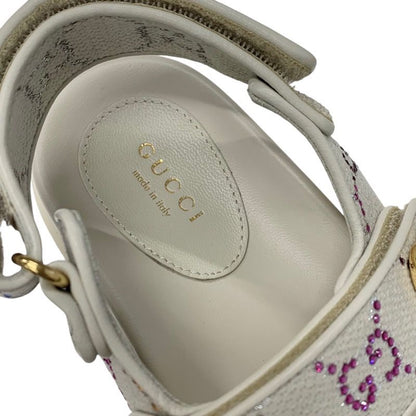 Gucci Double G Sandals Shoes Fabric Leather Ivory Multicolor Gold Ggmarmont