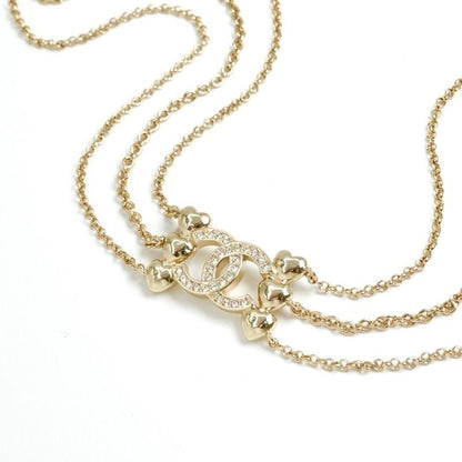 Chanel Necklace Pendant Choker Gold Coco Mark Heart Rhinestone