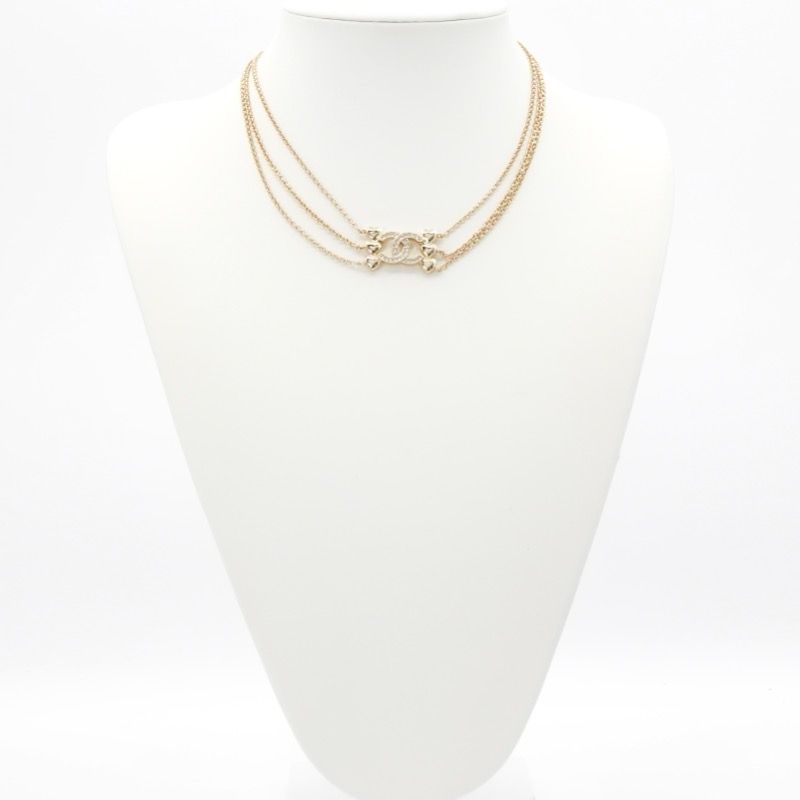 Chanel Necklace Pendant Choker Gold Coco Mark Heart Rhinestone