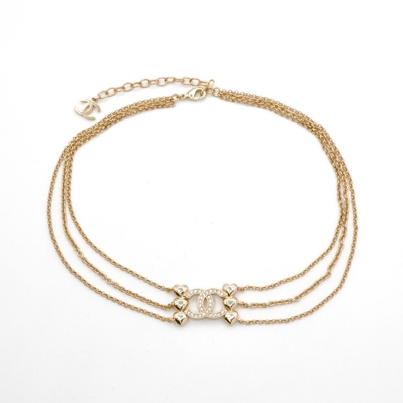 Chanel Necklace Pendant Choker Gold Coco Mark Heart Rhinestone