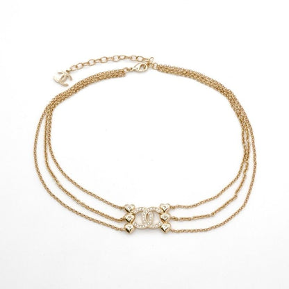Chanel Necklace Pendant Choker Gold Coco Mark Heart Rhinestone