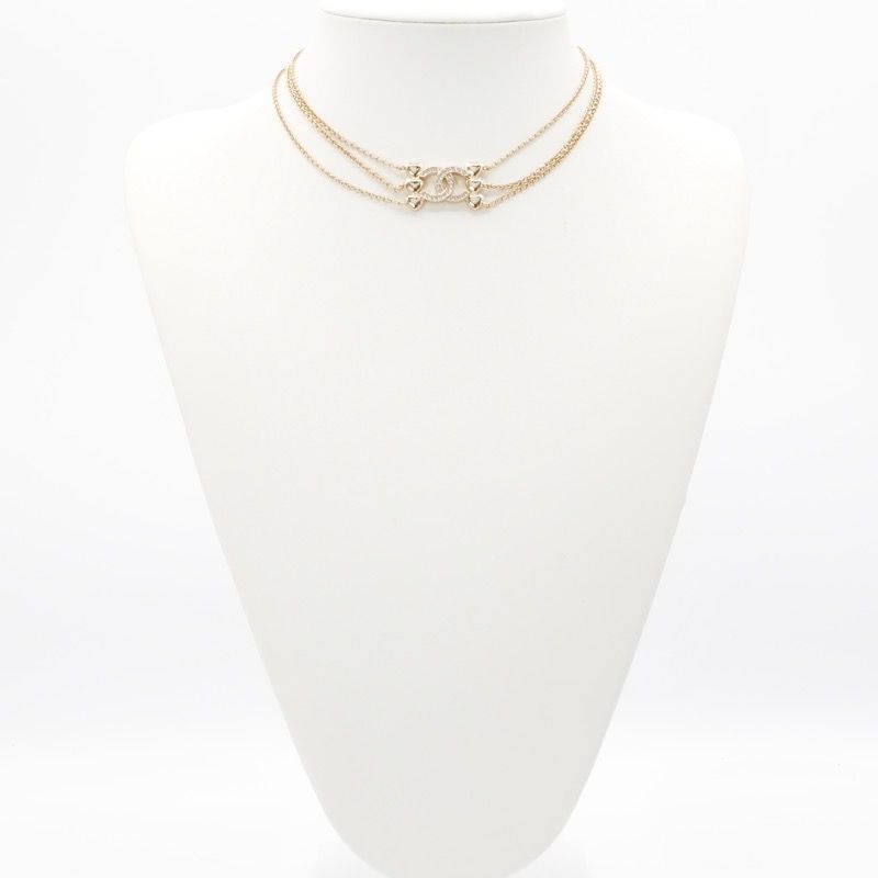 Chanel Necklace Pendant Choker Gold Coco Mark Heart Rhinestone