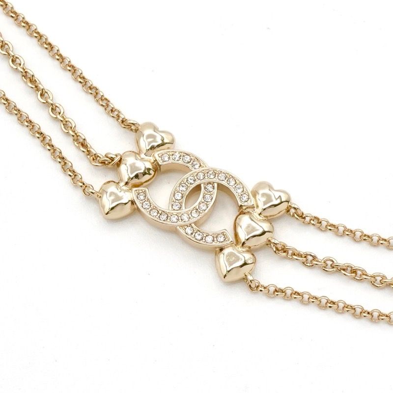 Chanel Necklace Pendant Choker Gold Coco Mark Heart Rhinestone