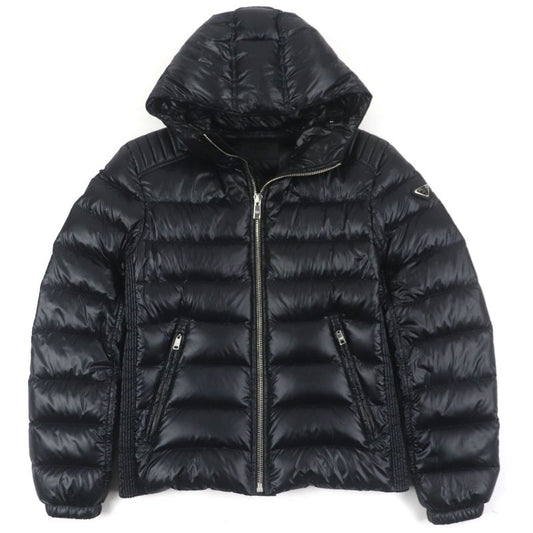 Prada 2022 Sga654 Triangle Logo Triangle Plate Hooded Zip Up Down Jacket Black