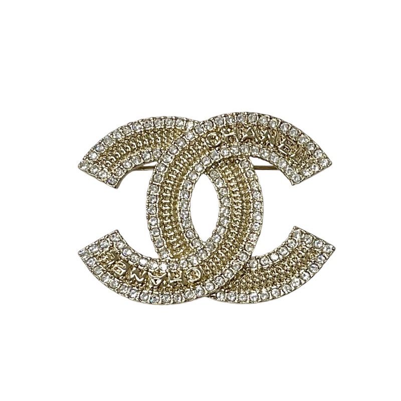 Chanel Brooch Corsage Gold Here Mark Rhinestone Logo