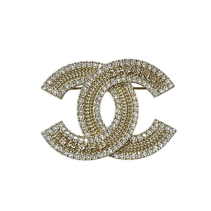 Chanel Brooch Corsage Gold Here Mark Rhinestone Logo