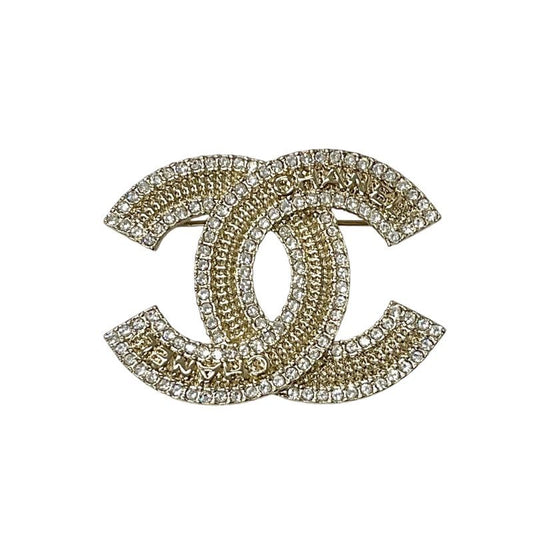 Chanel Brooch Corsage Gold Here Mark Rhinestone Logo