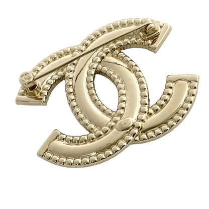 Chanel Brooch Corsage Gold Here Mark Rhinestone Logo