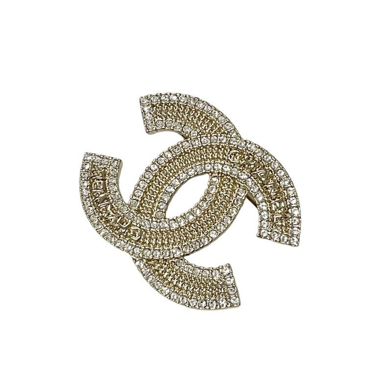 Chanel Brooch Corsage Gold Here Mark Rhinestone Logo