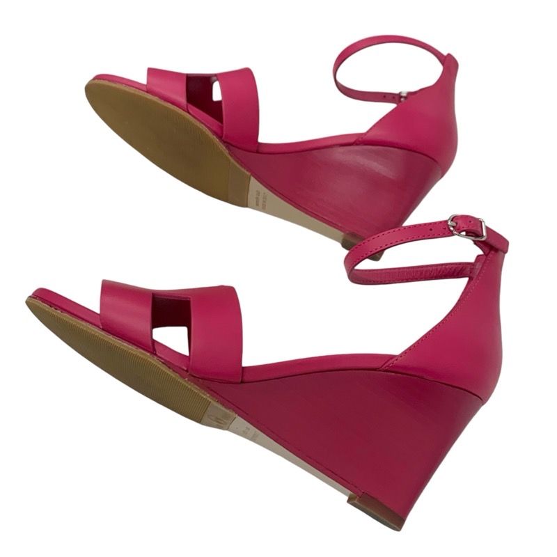 Hermes Legend Sandals Shoes Leather Pink Wedge Sole Ankle Strap