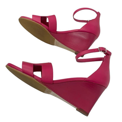 Hermes Legend Sandals Shoes Leather Pink Wedge Sole Ankle Strap