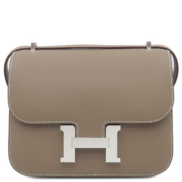 Hermes Shoulder Bag Constance 3 Mini Miroir Vaux Epson Etoupe Silver Hardware