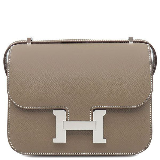 Hermes Shoulder Bag Constance 3 Mini Miroir Vaux Epson Etoupe Silver Hardware