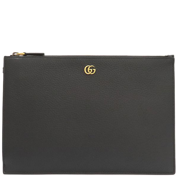 Gucci Clutch Bag GG Marmont Leather Black Gold Hardware Black Second Bag Pouch