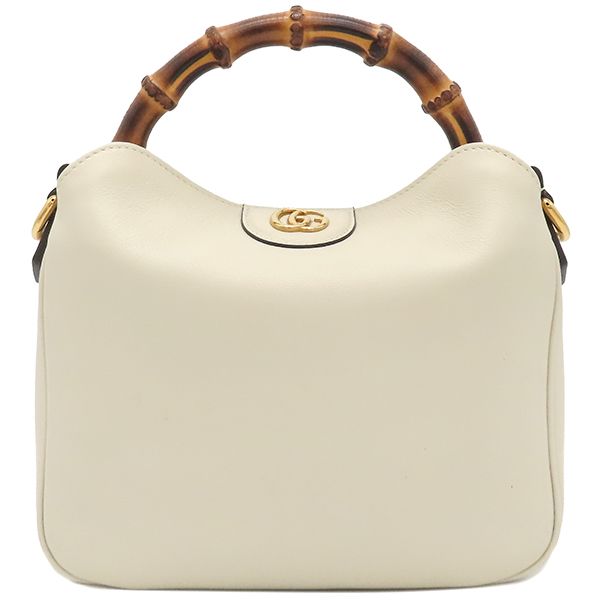 Gucci 2way Bag Diana Small Leather White Gold Hardware Bamboo White Handbag