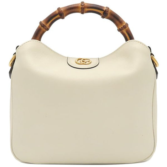 Gucci 2way Bag Diana Small Leather White Gold Hardware Bamboo White Handbag