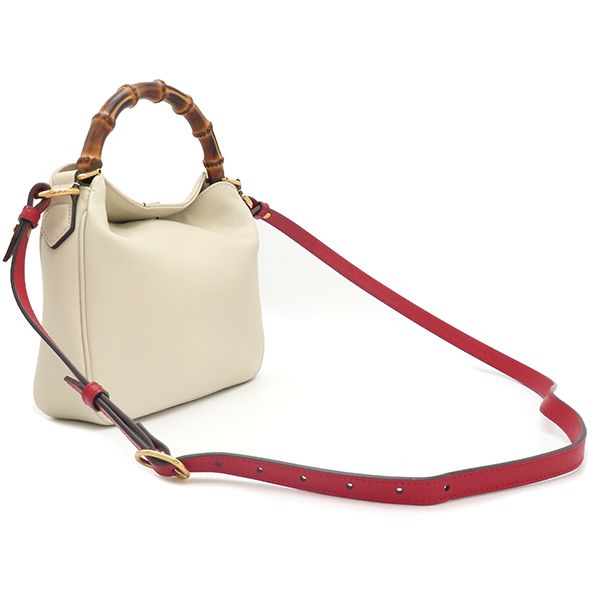 Gucci 2way Bag Diana Small Leather White Gold Hardware Bamboo White Handbag