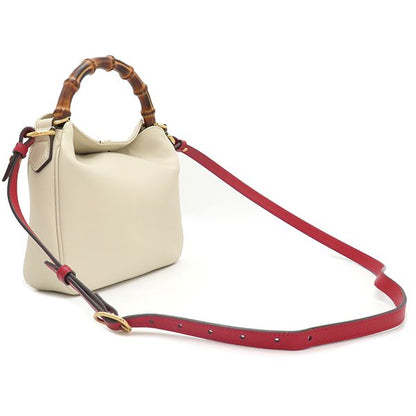 Gucci 2way Bag Diana Small Leather White Gold Hardware Bamboo White Handbag