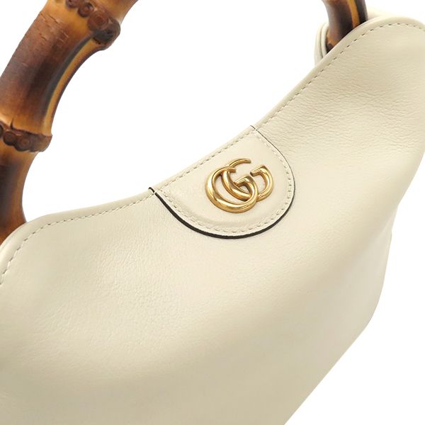 Gucci 2way Bag Diana Small Leather White Gold Hardware Bamboo White Handbag