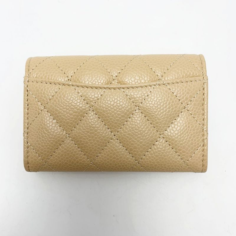 Chanel Card Case Coco Mark Caviar Skin Beige Silver Hardware Women