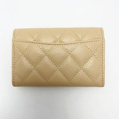 Chanel Card Case Coco Mark Caviar Skin Beige Silver Hardware Women
