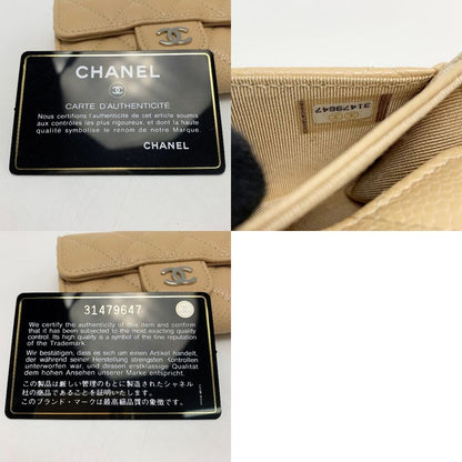 Chanel Card Case Coco Mark Caviar Skin Beige Silver Hardware Women