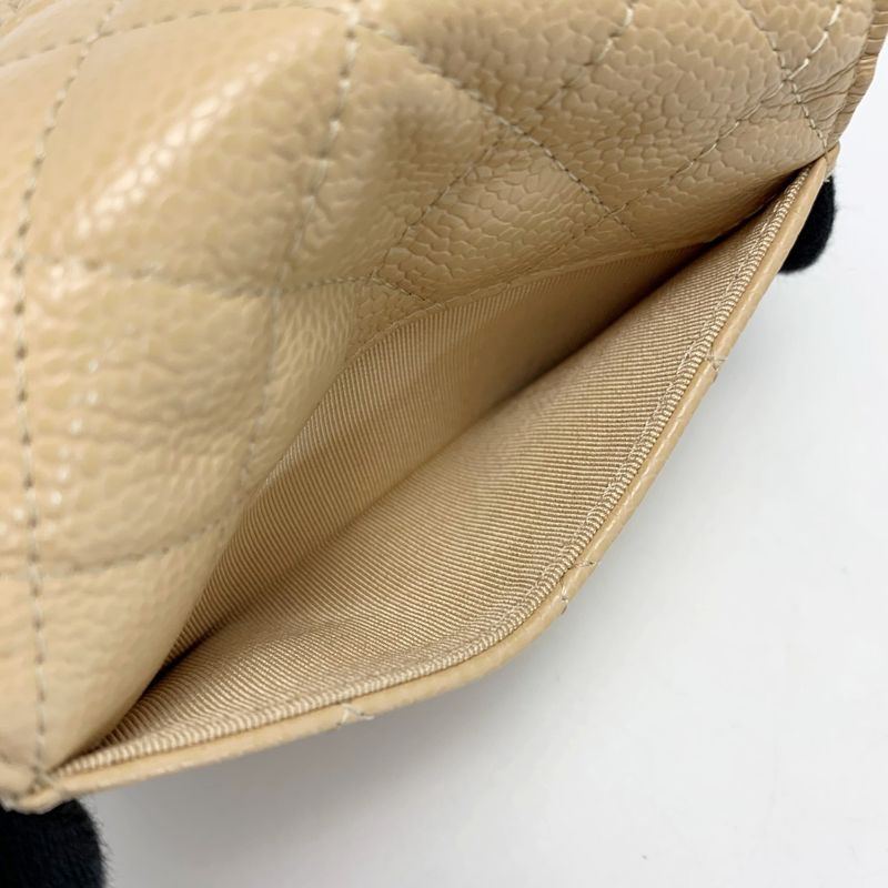 Chanel Card Case Coco Mark Caviar Skin Beige Silver Hardware Women