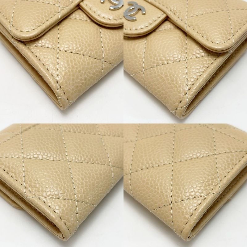 Chanel Card Case Coco Mark Caviar Skin Beige Silver Hardware Women