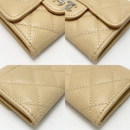 Chanel Card Case Coco Mark Caviar Skin Beige Silver Hardware Women