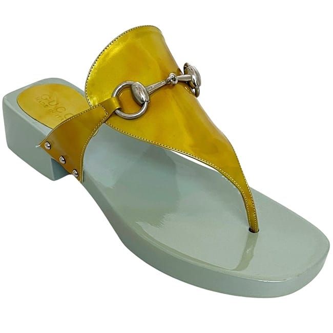 Gucci Sandals Gold Light Blue Horsebit 106 3011 Excellent Condition