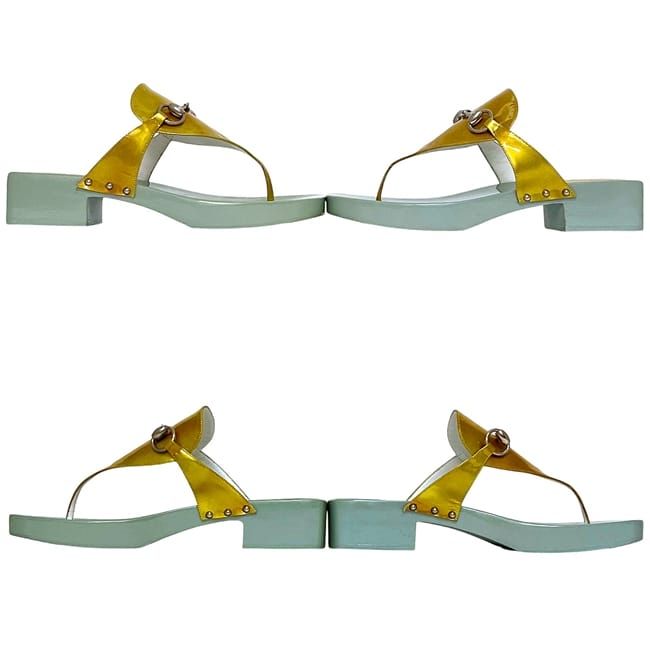 Gucci Sandals Gold Light Blue Horsebit 106 3011 Excellent Condition
