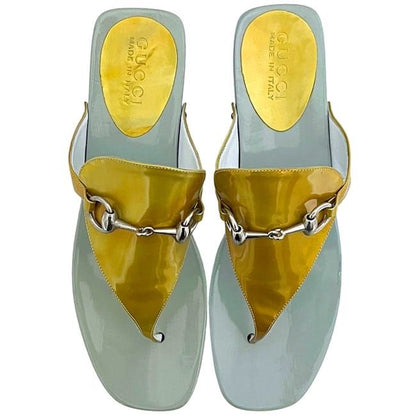 Gucci Sandals Gold Light Blue Horsebit 106 3011 Excellent Condition