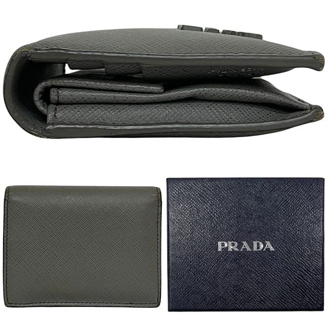 Prada Bifold Wallet Gray 1mv204 Excellent Condition Saffiano Leather Preowned