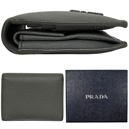 Prada Bifold Wallet Gray 1mv204 Excellent Condition Saffiano Leather Preowned